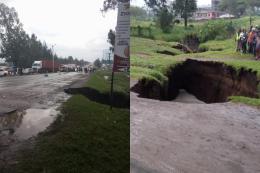 Photo collage of a sinkhole along the Nakuru-Eldoret road.